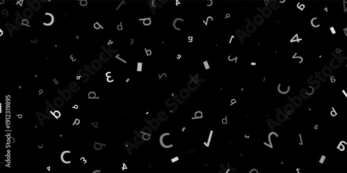 Black letter pattern on white background. Vector illustration for education design. Seamless pattern letters random flying. Alphabet book concept for grammar school. Letter wallpaper
