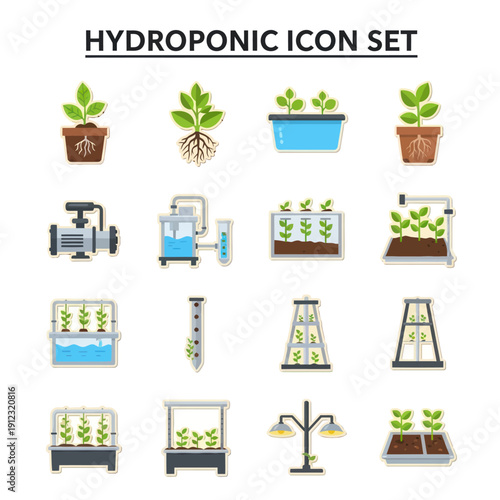 Hydroponic System Icon Set Illustration.