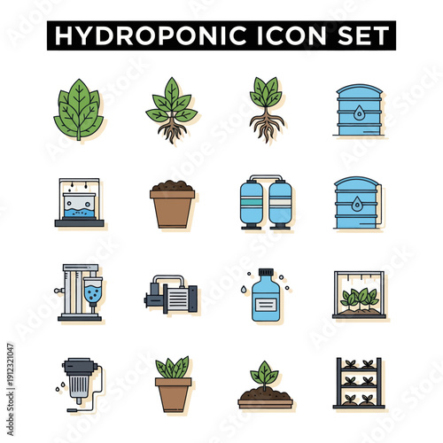 Hydroponic System Icons and Symbols Collection.