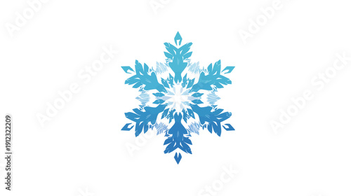 Stylized six-pointed snowflake in shades of blue against a white background. It's a textured design