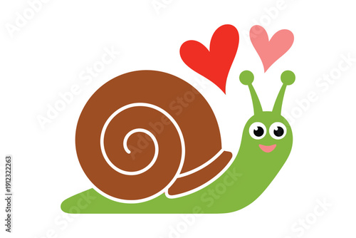 Snail character illustration expresses affection with two hearts floating above.