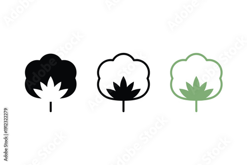 Cotton boll icons are shown in black, outline, and green color variations.
