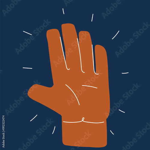 Cartoon vector illustration of hand with four fingers, symbolizing preparation, readiness, and anticipation over dark background