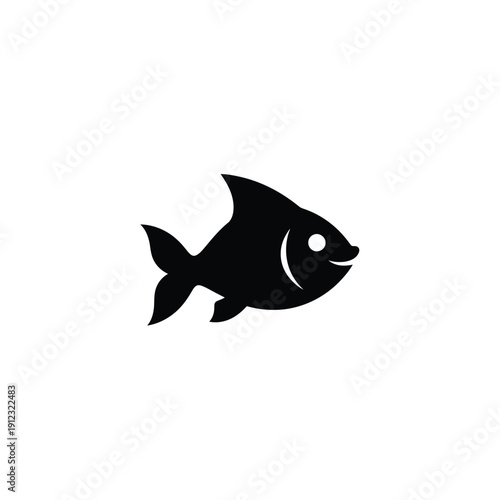 Simple stylized fish icon in black and white, perfect for aquatic themes and logos.