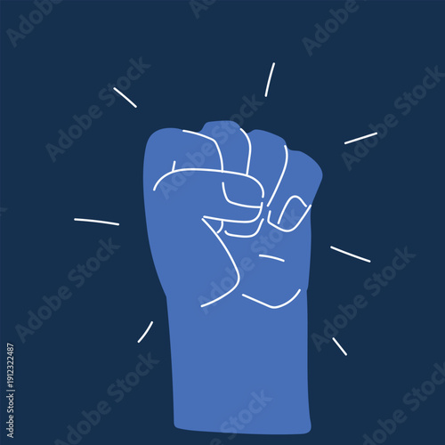 Cartoon vector illustration of a clenched fist, symbolizing empowerment, courage, and standing up for one’s beliefs
