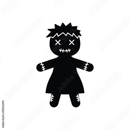 Stitched doll black silhouette with x eyes and stitched mouth