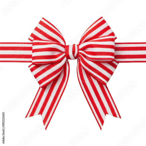 A red and white striped ribbon tied into a bow