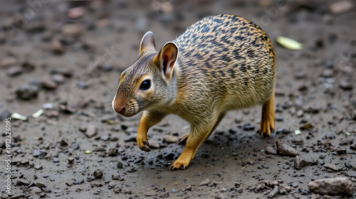 Closeup shot of a cute agouti walking on a muddy ground