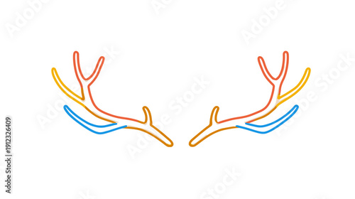 Colorful abstract illustration of deer antlers with a minimalist design against white background