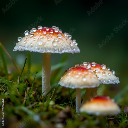 Macromere of mushrooms in dew.