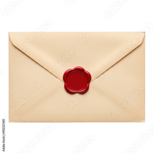A beige envelope with a red wax seal