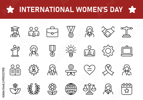 Female Leadership, Career, Equality, Empowerment Outline Vector Pack