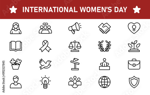 International Women’s Day Outline Icon Set.