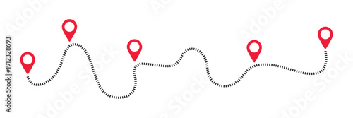 Dotted path with points, isolated on a clean background, representing journey mapping, route planning, navigation concept, progress steps, connection flow, process tracking, and vector