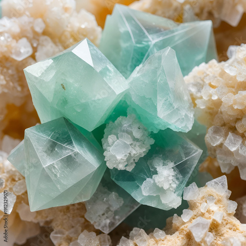 Macro Shot of Apophyllite and Stilbite Minerals, Displaying their Unique Geometric Structures