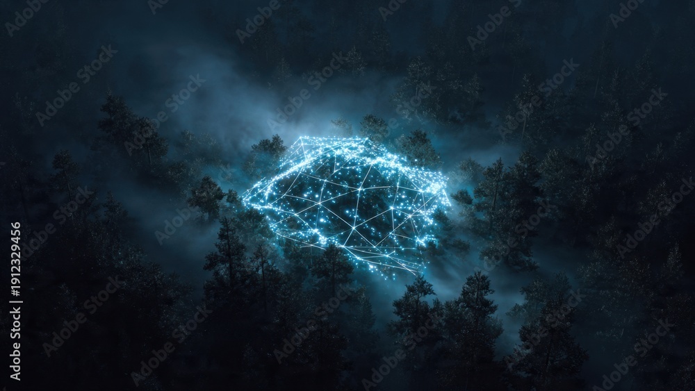 Obraz premium Glowing Cyber Brain in Forest