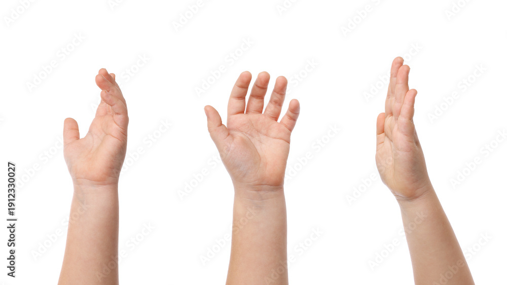 Obraz premium Kids showing hands on white background, closeup