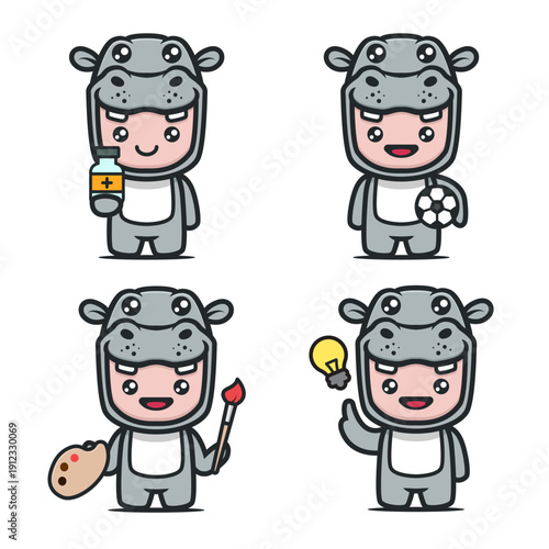 Cute kids wearing cute hippo costumes.