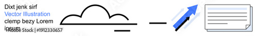 Cloud technology, data management, file sharing, remote access, digital transformation, productivity tools. Cloud diagram, arrow and document icon. Cloud technology data management concept