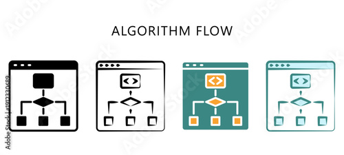 Algorithm Flow Multi Style Icon. Mini Illustration For Modern Concept, Ui, Ux Web And App Development. Related To Seo And Online Marketing.
