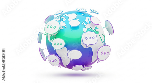 Global communication network earth globe with speech bubbles