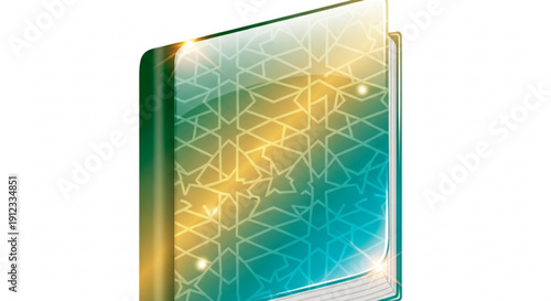 Glowing green and gold geometric pattern on a book cover