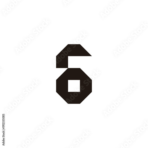 Letter O number 6, square geometric symbol simple logo vector