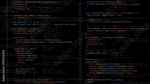 Abstract code screen data for programming concept. Digital technology backdrop for software development.