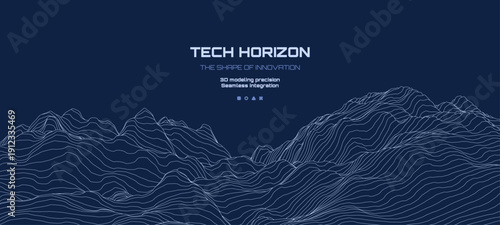 Futuristic mountain contour vector for technological background. Digital terrain wireframe mesh for data visualization and big data concept.