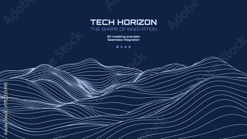 Blue contoured digital landscape with flowing lines. Abstract topographic map concept for data visualization and technology background vector.