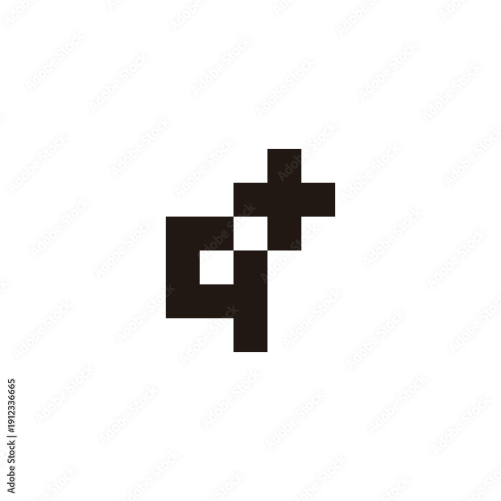 Fototapeta premium Letter q plus, square, outline geometric symbol simple logo vector