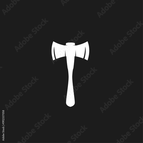 Minimalist White Double-Bit Axe Graphic Isolated on a Solid Black Background