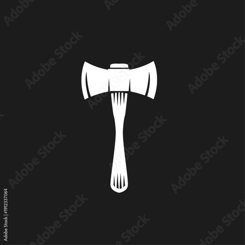 White Double Bladed Axe Vector Icon Isolated on Black Background for Logo or Emblem Design