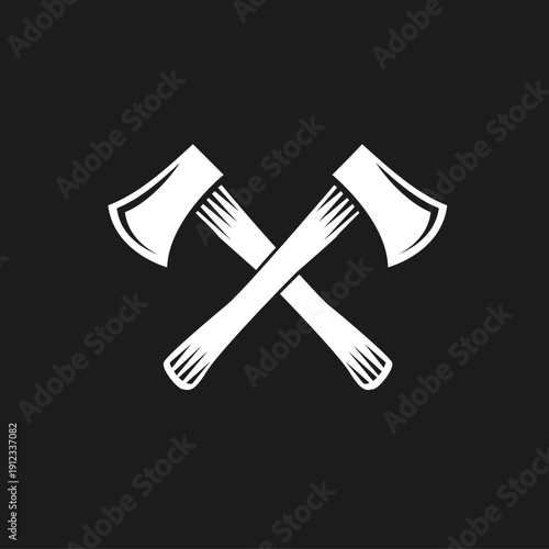 Crossed Axes Emblem Vector Icon White on Black Background