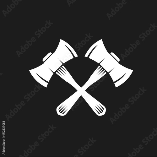 Two Crossed Axes Vector Icon or Logo on Black Background