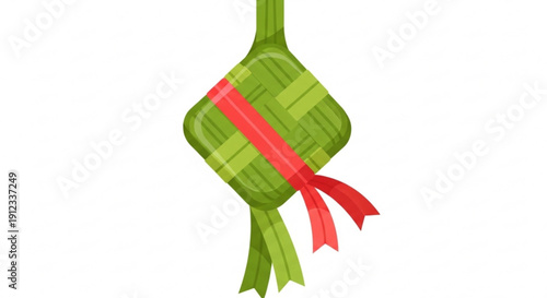 Ketupat with red ribbon tied around it