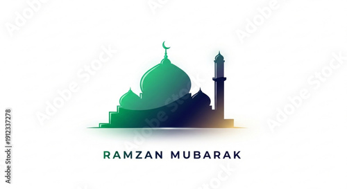 Ramzan mubarak islamic mosque graphic with crescent moon
