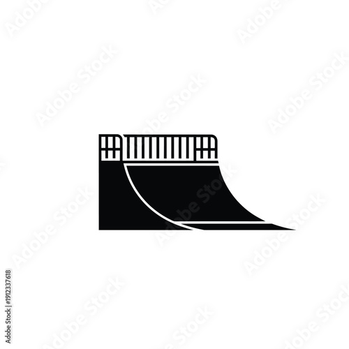 Black icon of skate ramp with railings and transition