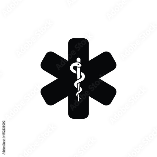 Black star of life symbol with medical caduceus snake silhouette