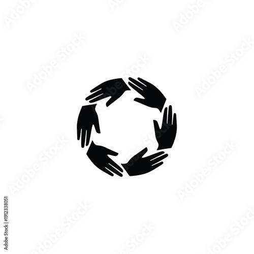 Circle of hands silhouette symbolizing unity, teamwork and community support