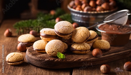 baci di dama italian hazelnut biscuits cookies with chocolate cream rustic style