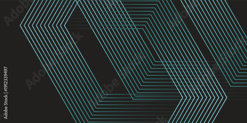 Glowing turqoise linee hexagon geometric dark background