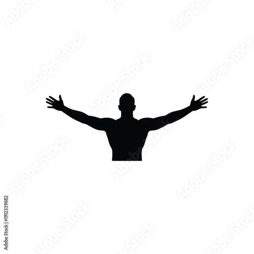 Silhouette man with arms wide open welcoming gesture or showing scale and expanse