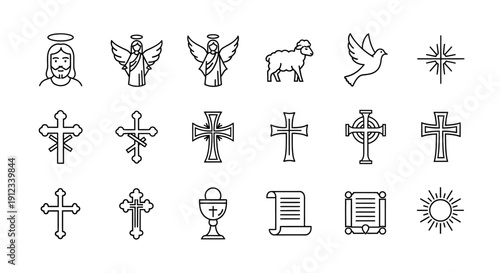 Christian Symbols and Icons A Collection of Religious Imagery Including Jesus, Angels, Lamb, Dove, Crosses, Chalice, Scroll, and Sun