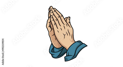 A pair of hands clasped together in a gesture of prayer or hope, isolated on a white background