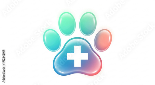 Veterinary care paw print logo with cross symbol