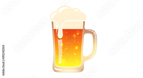 Illustration of a beer mug filled with golden ale and foam on white background