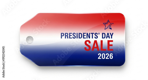 Presidents' day sale 2026 tag with red white and blue gradient design