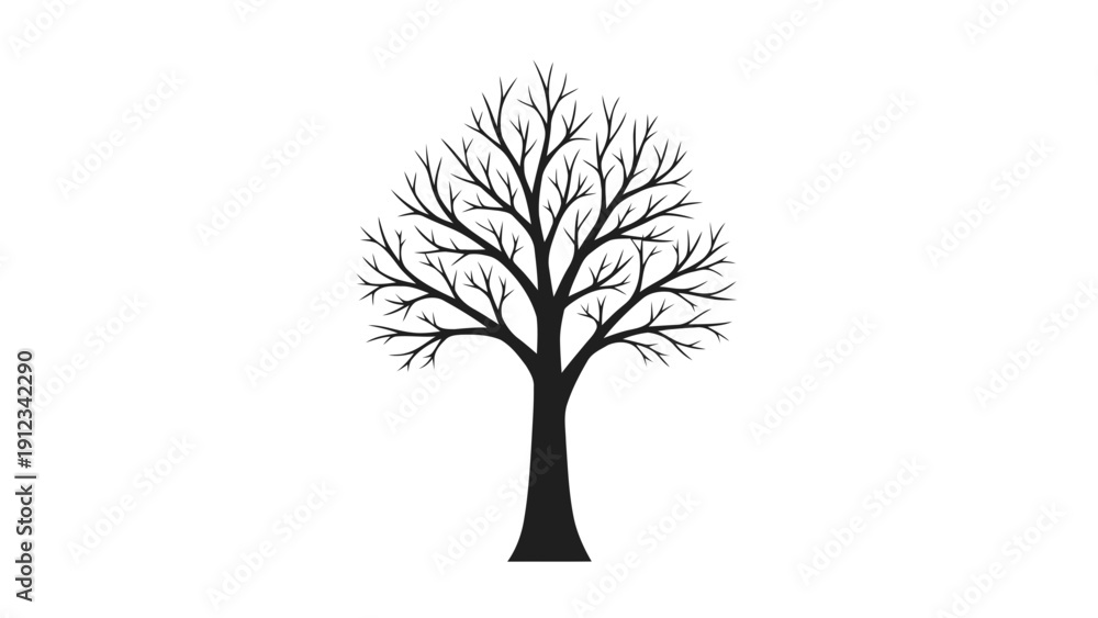 Fototapeta premium Vector illustration&nbsp;of silhouette of a bare deciduous tree with intricate branches, on a transparent background