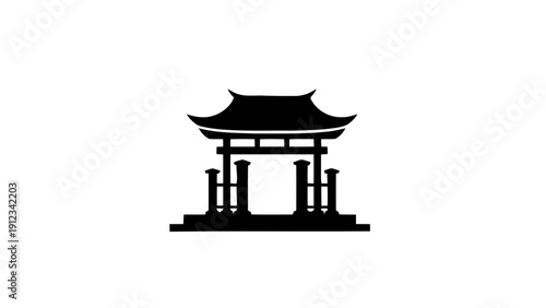 Vector illustration of black silhouette icon of traditional japanese torii gate structure on a transparent background